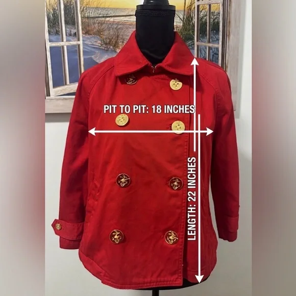 Ralph Lauren Women’s red cotton nautical jacket coat gold buttons preppy petit L - Picture 4 of 7